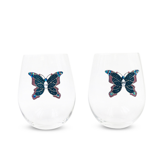 Jeweled Butterfly Stemless Glass